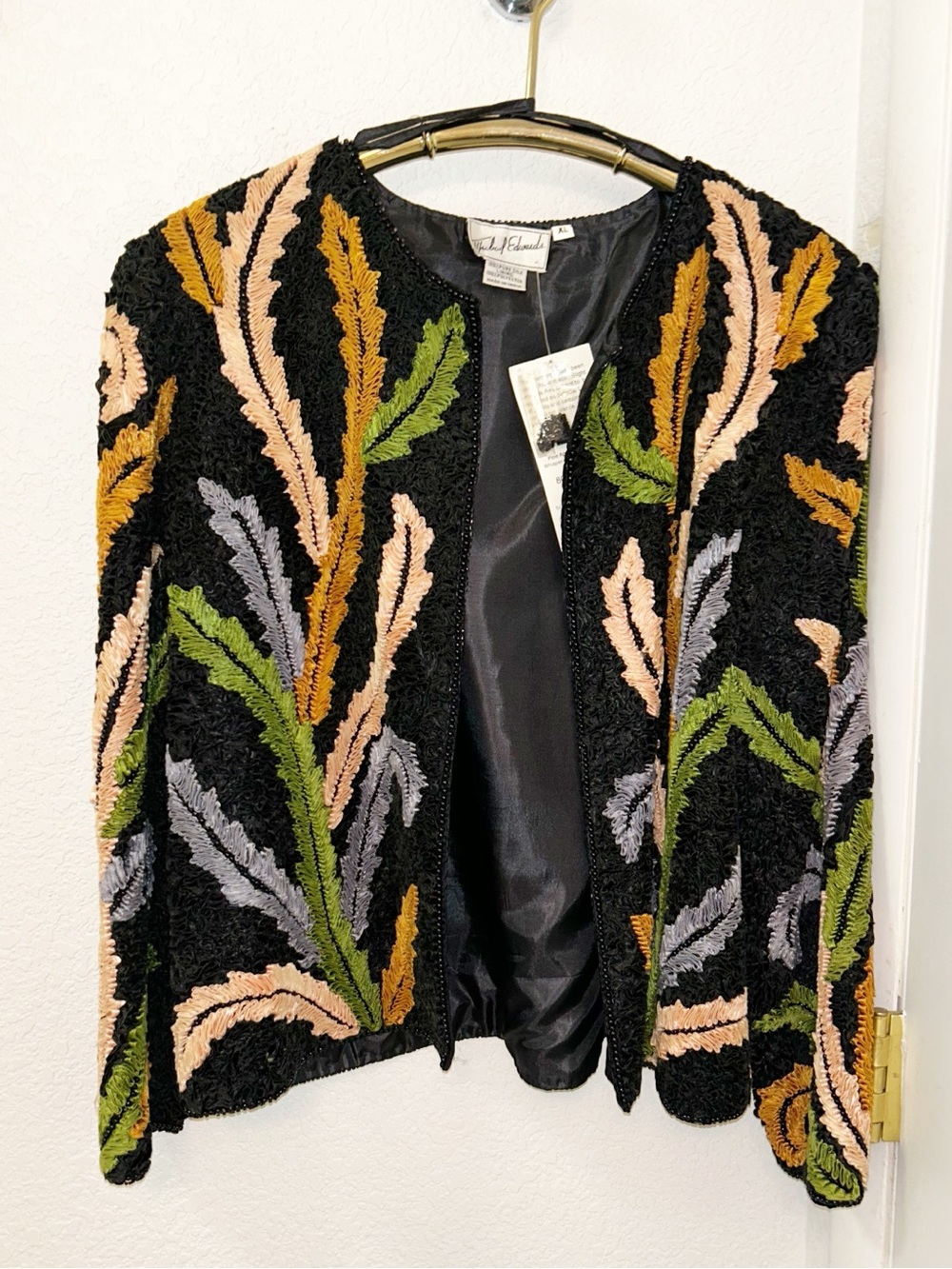 VINTAGE DeadStock NWT Handmade SILK Ribbon Ruching Beaded BLAZER SZ: X-Large